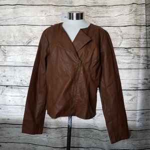 Just Fab Tan faux leather jacket Junior size XXL.////